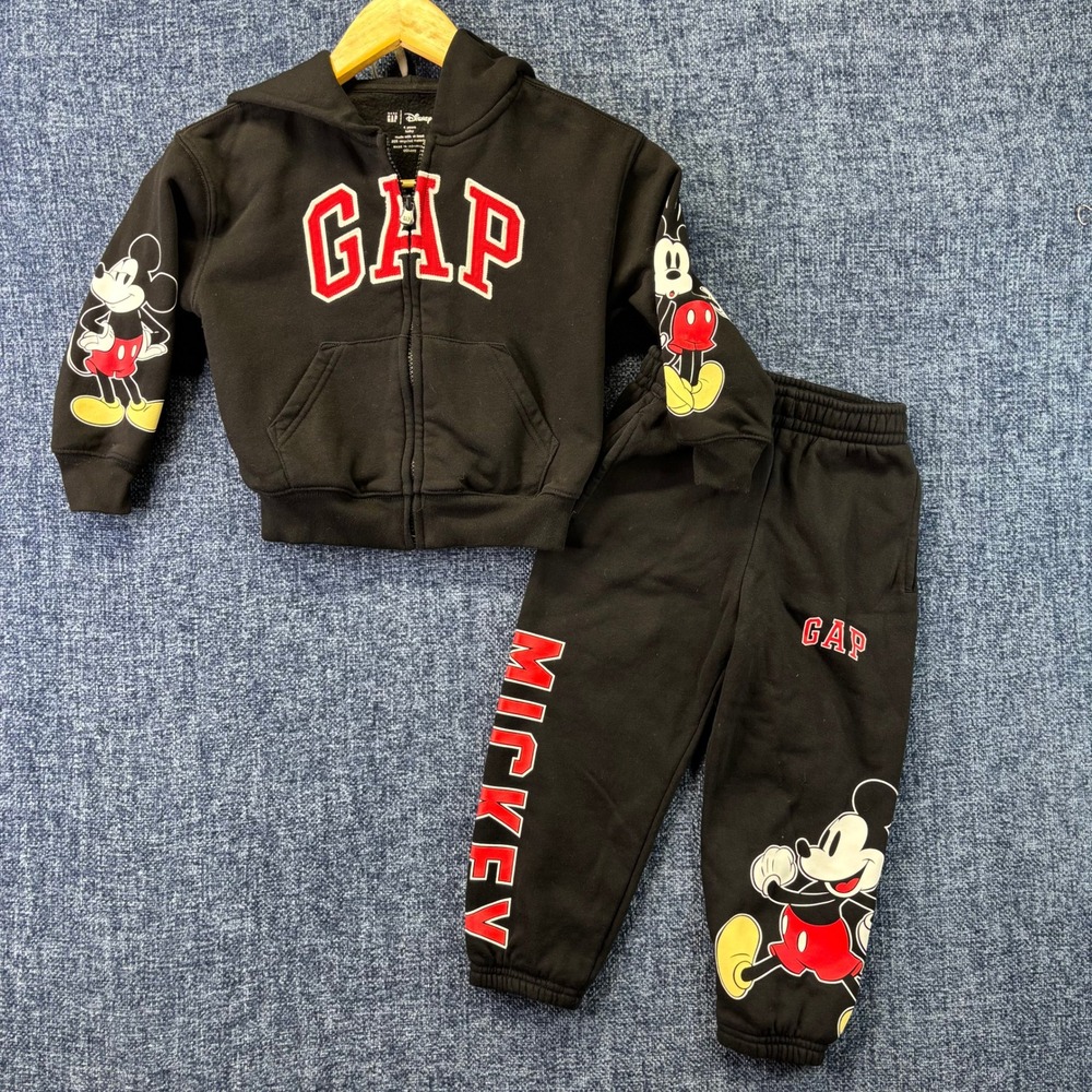 Gap Mickey Mouse Tracksuit Kids 3T & 4T Black Fleece Hoodie Joggers Set